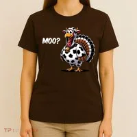 Turkey Moo Funny Cute Thanksgiving Cow T-Shirt thumb 4