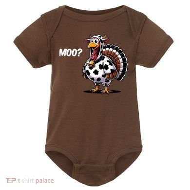 Turkey Moo Funny Cute Thanksgiving Cow Baby Bodysuit