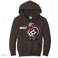 Turkey Moo Funny Cute Thanksgiving Cow Kids Hoodie thumb 0
