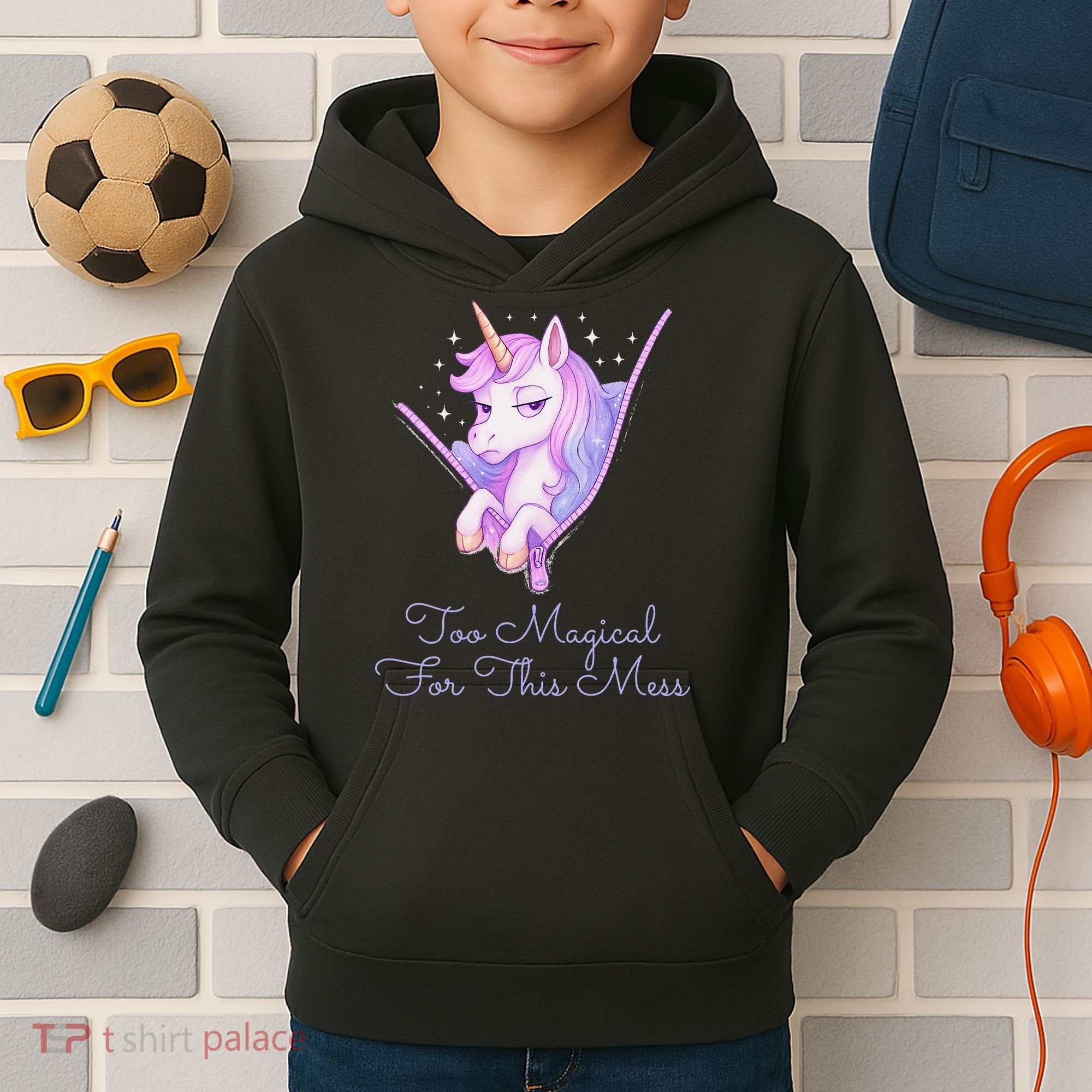 Too Magical For This Mess Funny Anti Social Unicorn Kids Hoodie