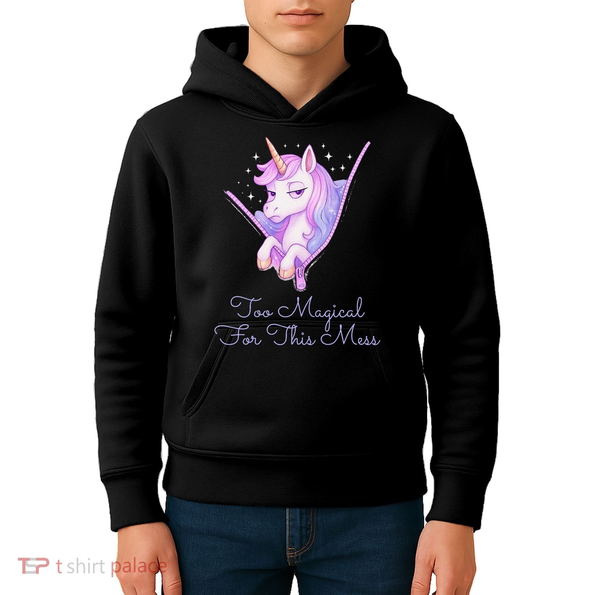 Too Magical For This Mess Funny Anti Social Unicorn Kids Hoodie