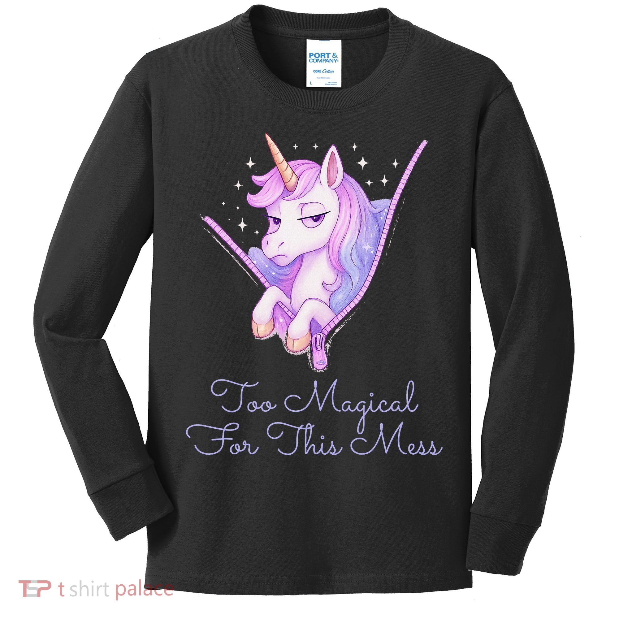 Too Magical For This Mess Funny Anti Social Unicorn Kids Long Sleeve Shirt