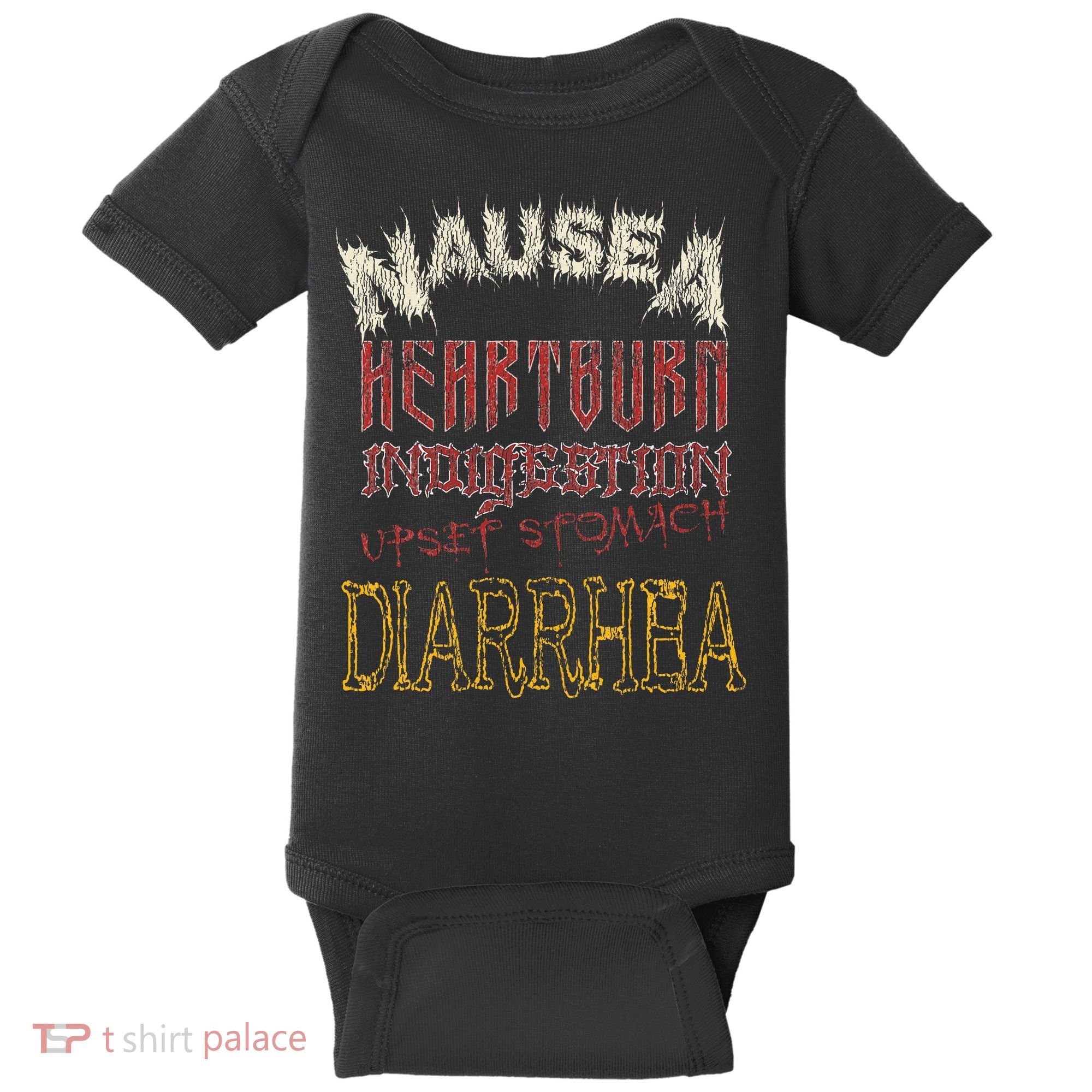 Thrash Metal Funny Heavy Nausea Heartburn Concert Baby Bodysuit