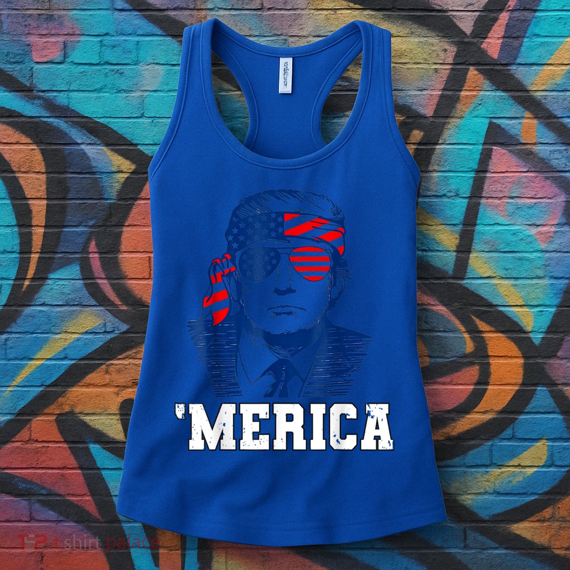 Trump Merica Funny Trump 4th Of July 2024 Sunglasses Us Flag Gift Women's Tank Top