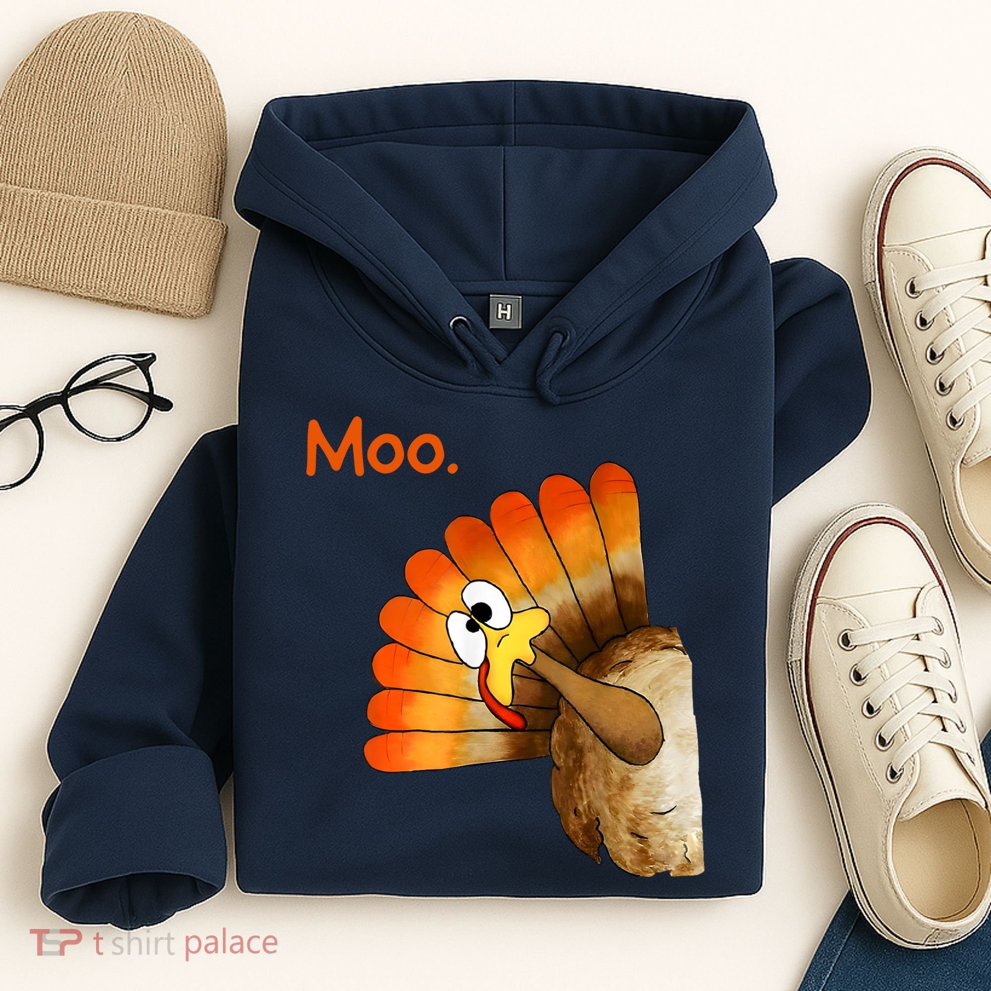 Turkey Moo Funny Thanksgiving Hoodie