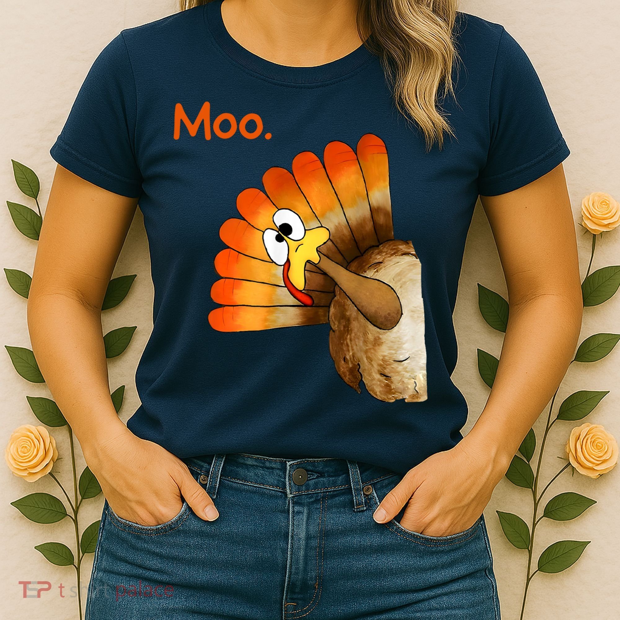 Turkey Moo Funny Thanksgiving Women's T-Shirt