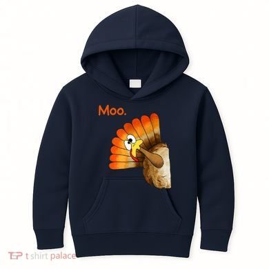 Turkey Moo Funny Thanksgiving Kids Hoodie