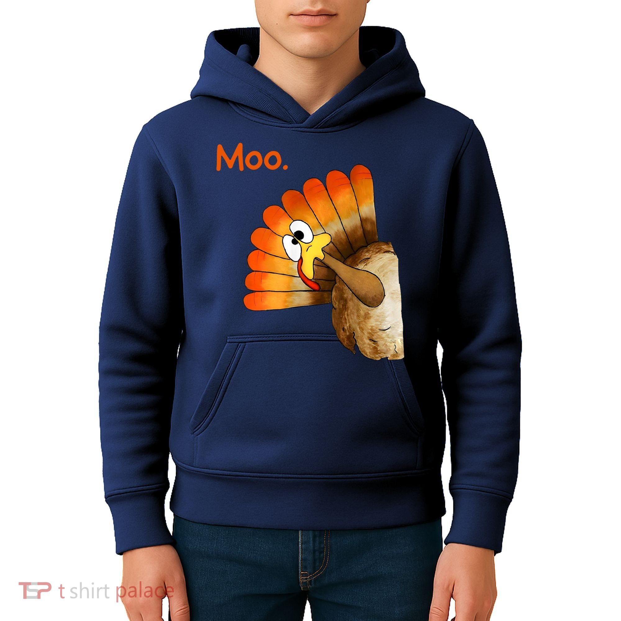 Turkey Moo Funny Thanksgiving Kids Hoodie