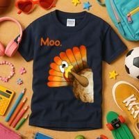 Turkey Moo Funny Thanksgiving Kids T-Shirt thumb 3