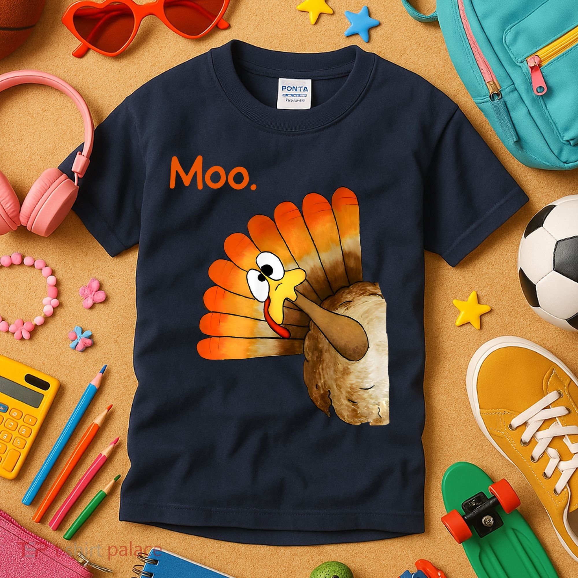 Turkey Moo Funny Thanksgiving Kids T-Shirt