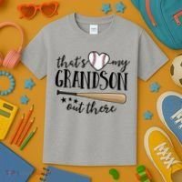 That's My Grandson Out There Baseball Kids T-Shirt thumb 3