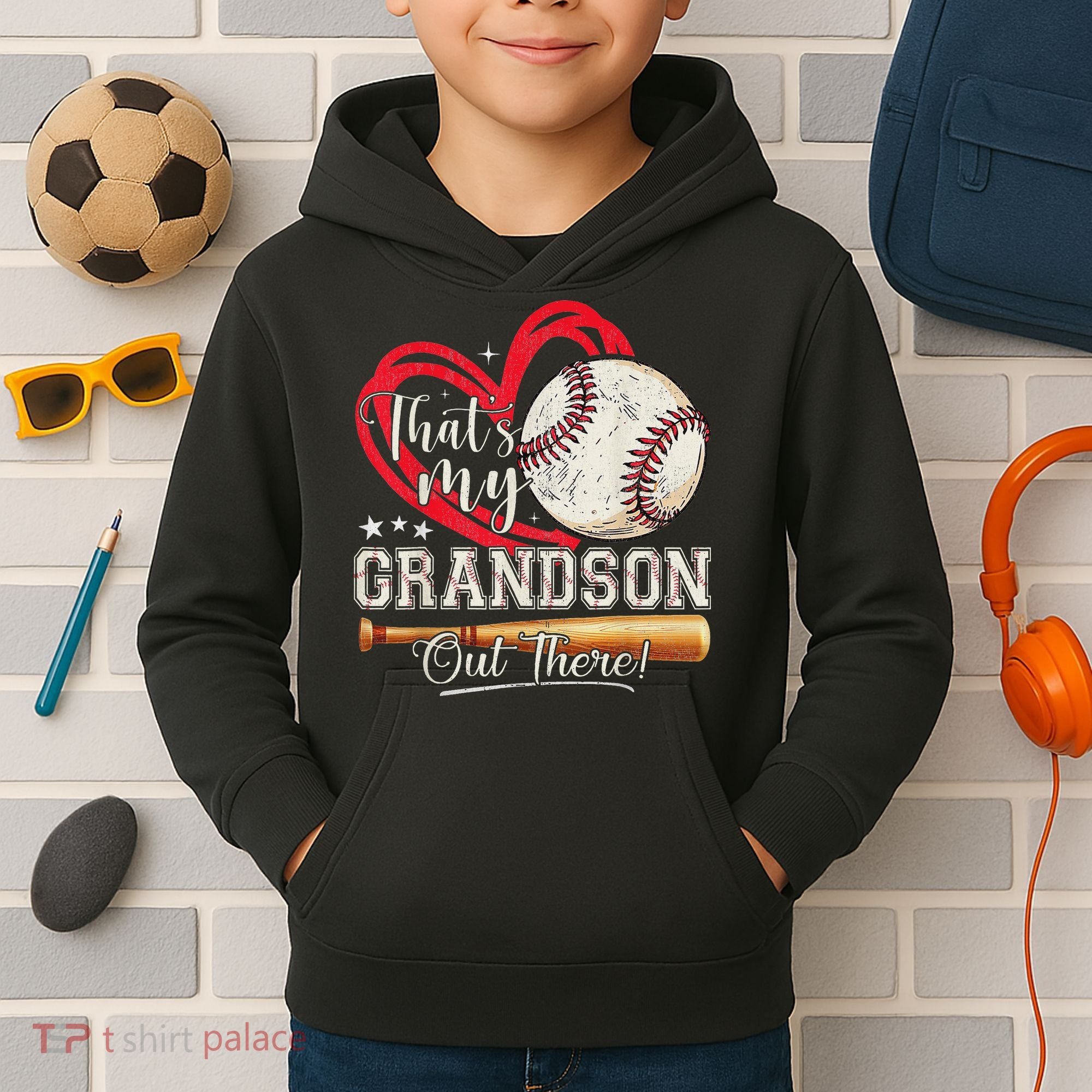That's My Grandson Out There Baseball Grandma Mother's Day Kids Hoodie