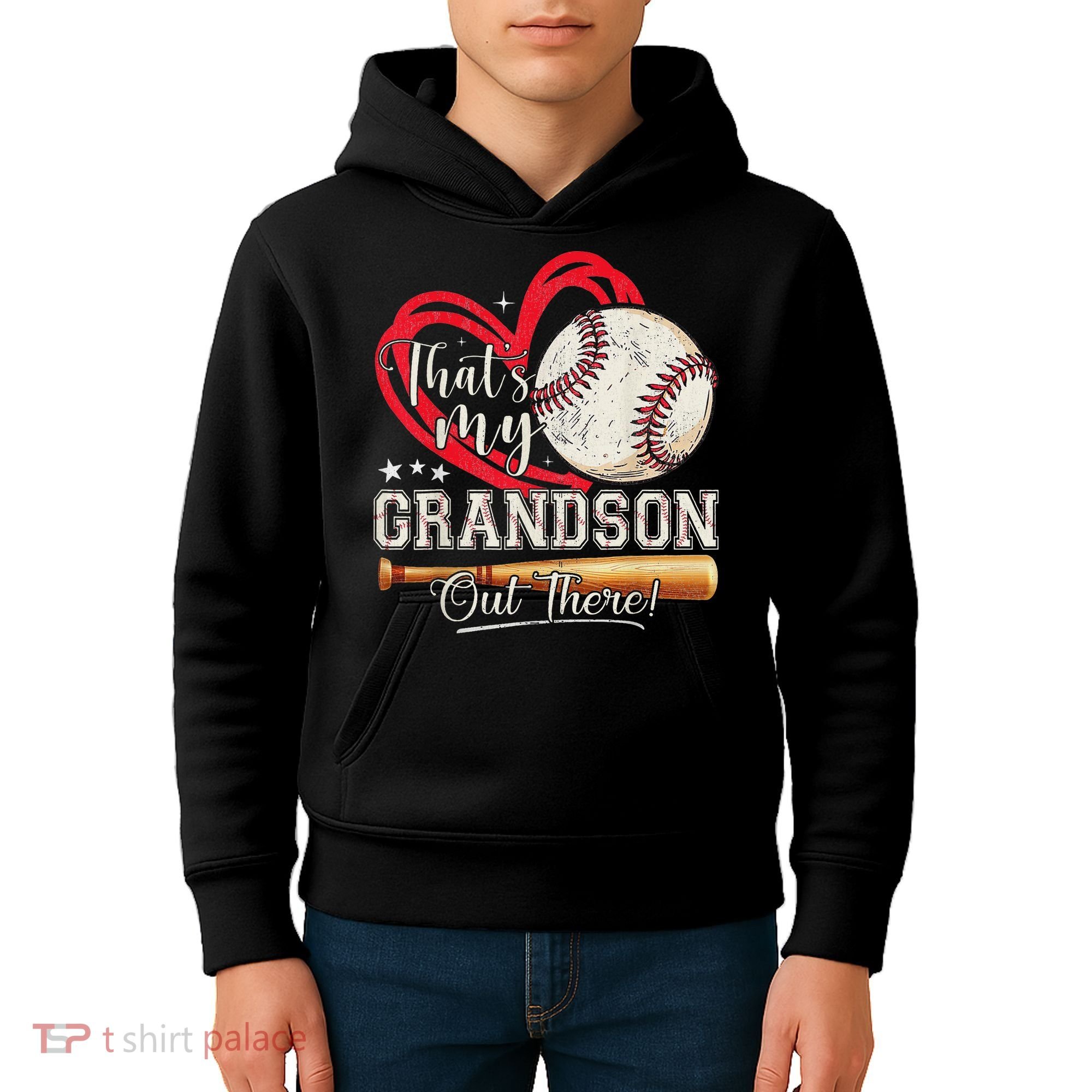That's My Grandson Out There Baseball Grandma Mother's Day Kids Hoodie