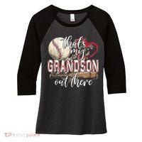 Thats My Grandson Out There Baseball Grandma Mothers Day Women's Tri-Blend 3/4-Sleeve Raglan Shirt thumb 0