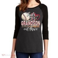 Thats My Grandson Out There Baseball Grandma Mothers Day Women's Tri-Blend 3/4-Sleeve Raglan Shirt thumb 2