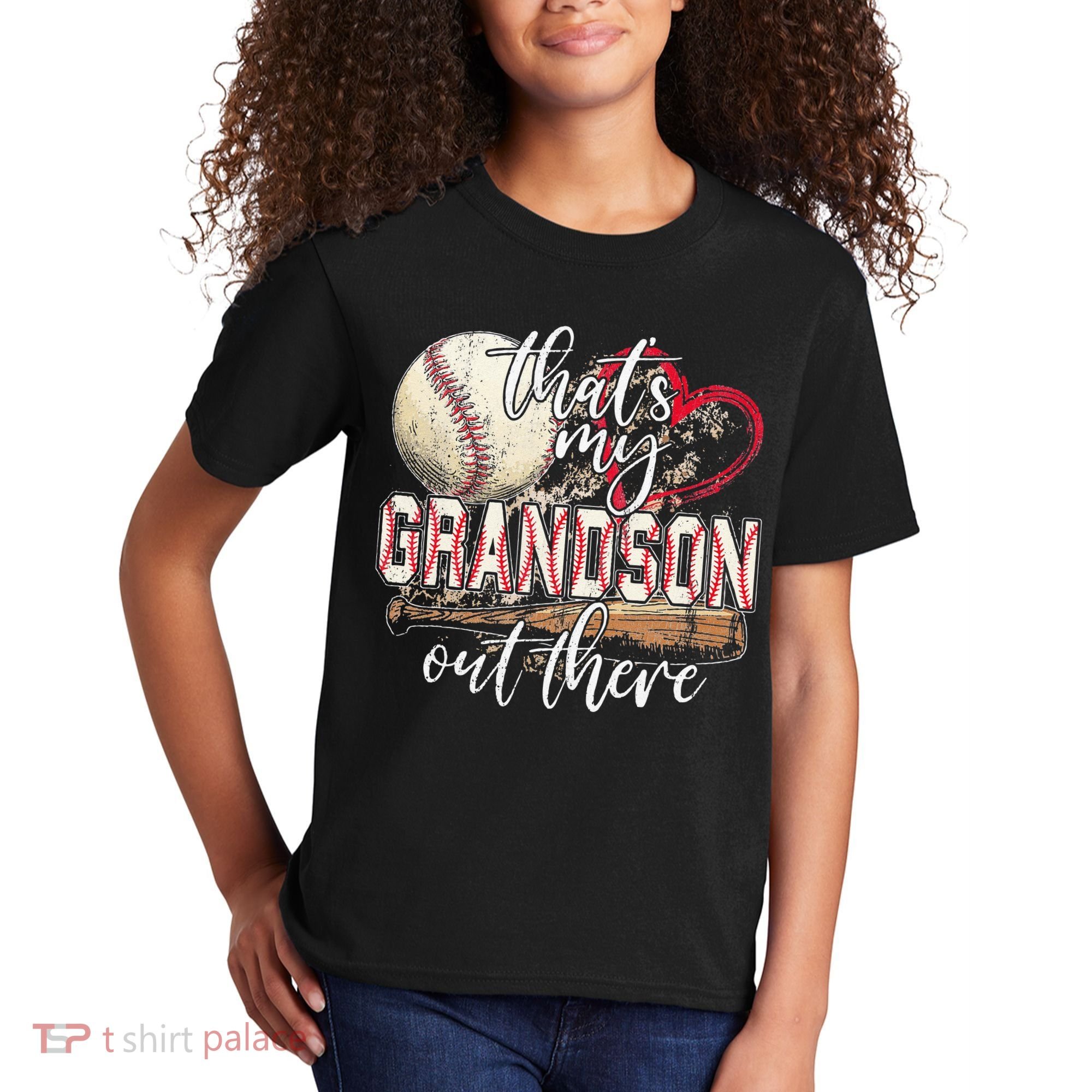 Thats My Grandson Out There Baseball Grandma Mothers Day Kids T-Shirt