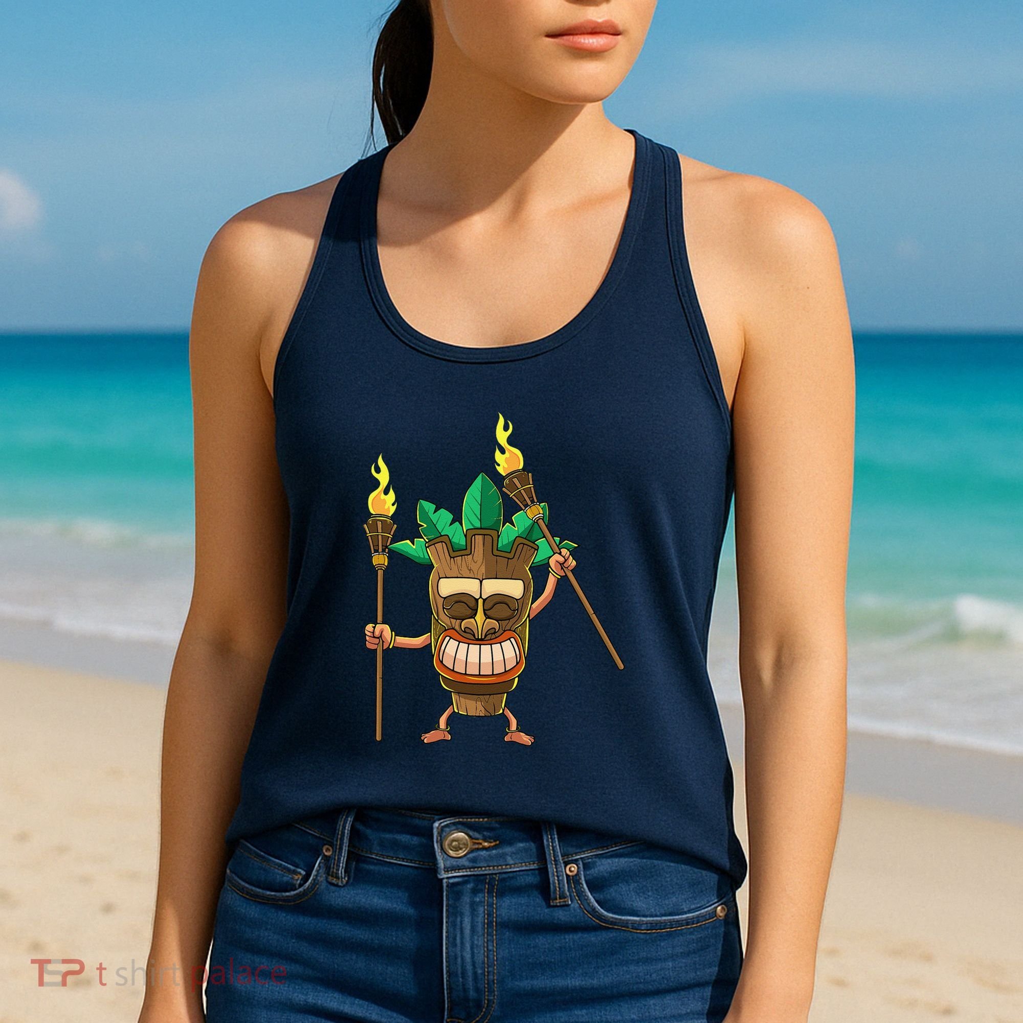 Tiki Man Hawaiian Summer Tropical Luau Party Women's Tank Top