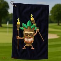 Tiki Man Hawaiian Summer Tropical Luau Party Golf Towel thumb 1