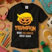 Trumpkin Make Halloween Great Again Funny Pro Trump Kids T-Shirt thumb 3