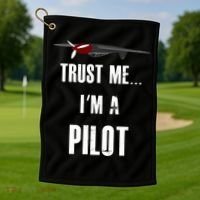 Trust Me I'm A Pilot Funny Aviation Flying Gift Golf Towel thumb 1