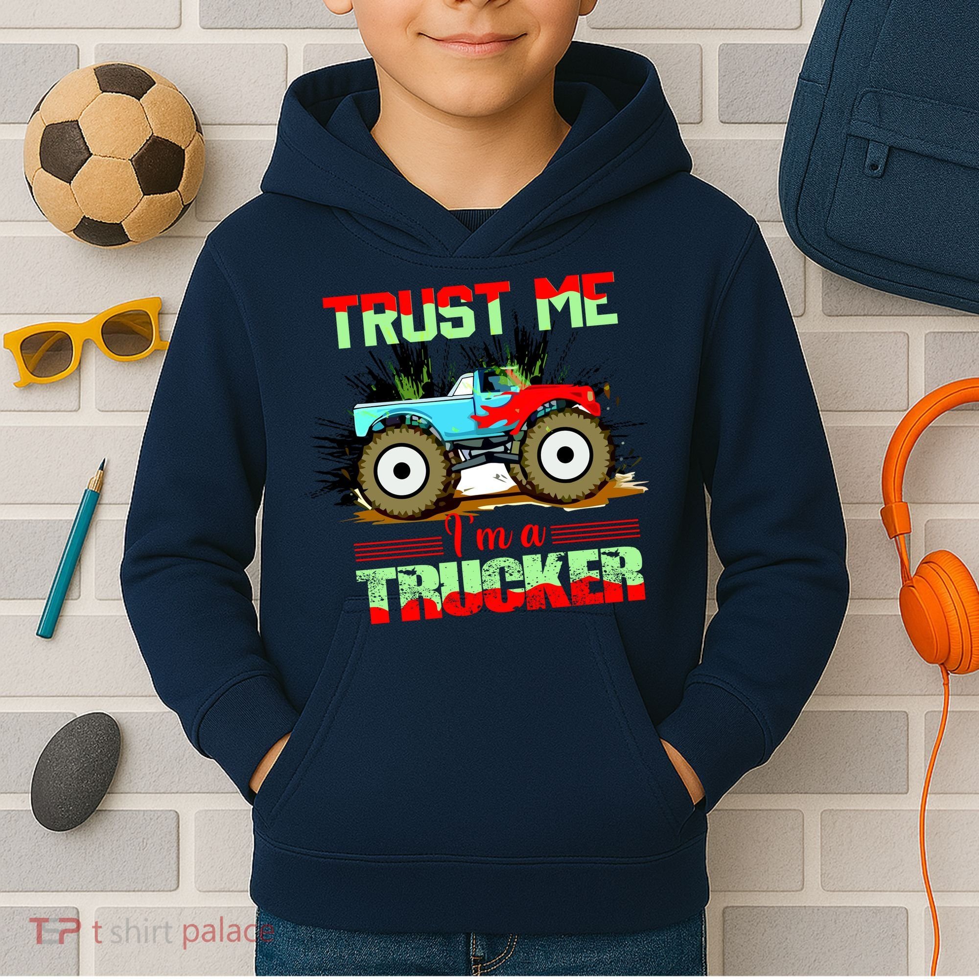 Trust Me I'm A Trucker Monster Truck Kids Hoodie
