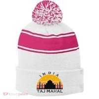 Taj Mahal India Gift Indian Travel Souvenir Stripe Pom Pom Beanie thumb 0