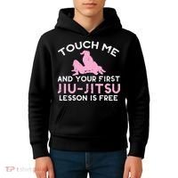 Touch Me Jiu Jitsu Lesson Free  Pink Martial Arts Gift Kids Hoodie thumb 4