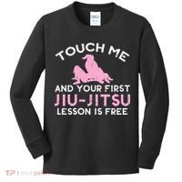 Touch Me Jiu Jitsu Lesson Free  Pink Martial Arts Gift Kids Long Sleeve Shirt thumb 0