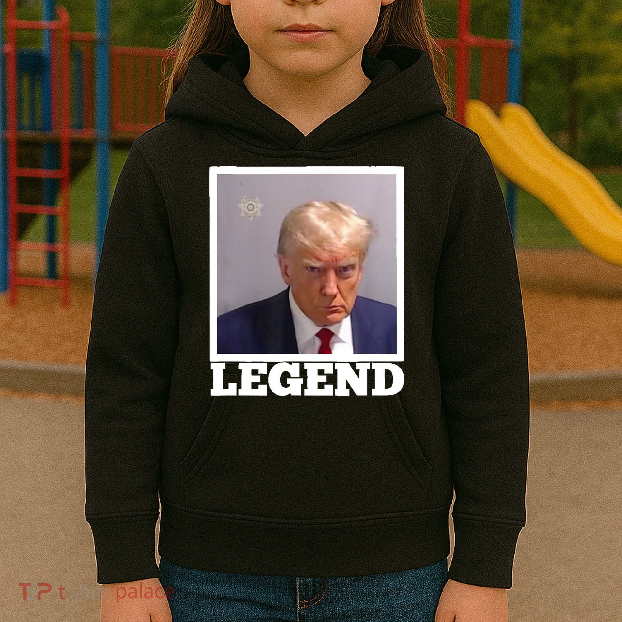 TRUMP MUGSHOT LEGEND President Trump 2024 Fulton Kids Hoodie
