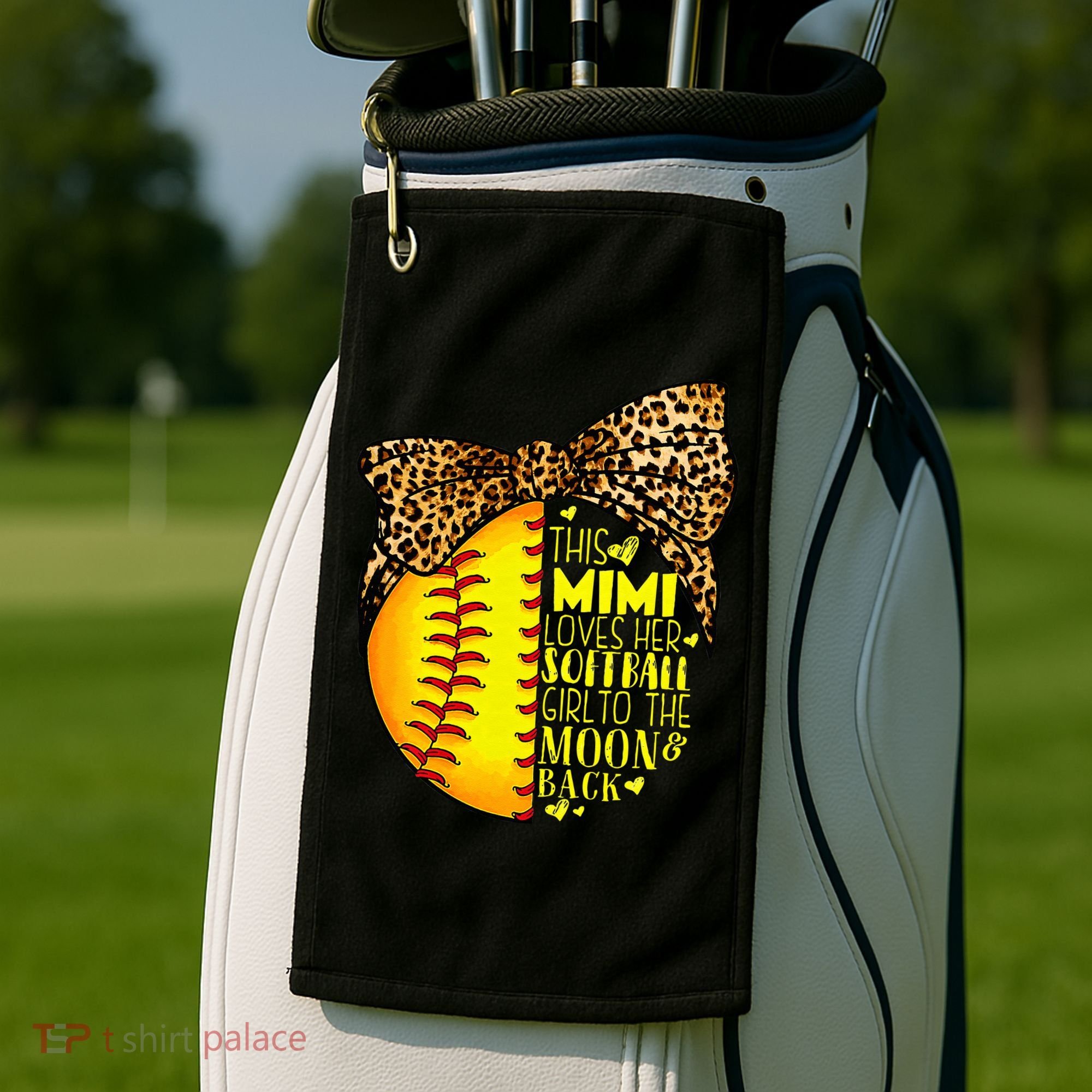 This Mimi Loves Her Softball Mother'S Day Leopard Golf Towel