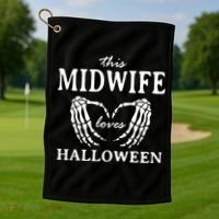 This Midwife Loves Halloween Doula Scary Birth Attendant Cool Gift Golf Towel thumb 1
