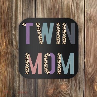 Twin Mom Mother's Day Twin Mom Leopard Coaster