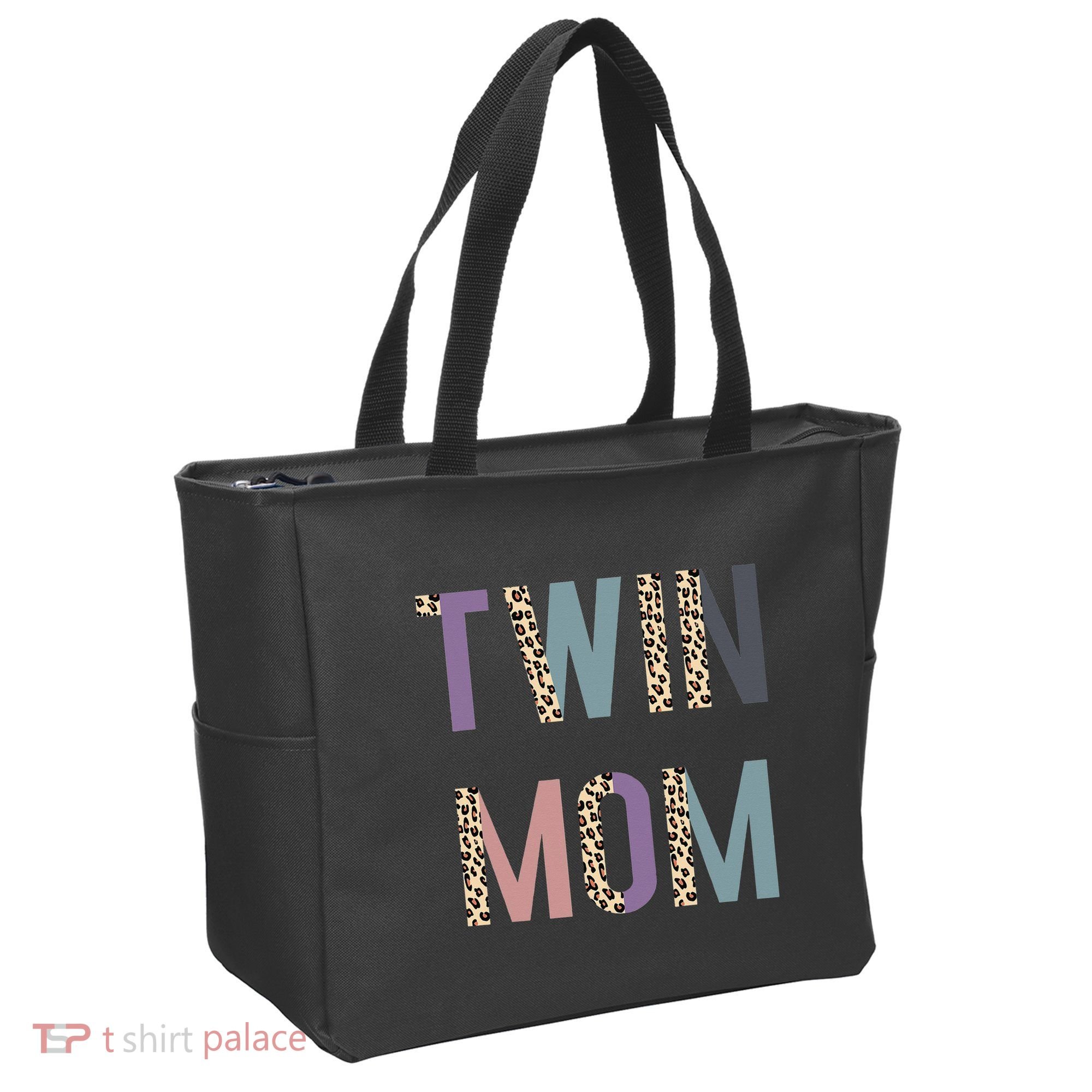 Twin Mom Mother's Day Twin Mom Leopard Tote Bag