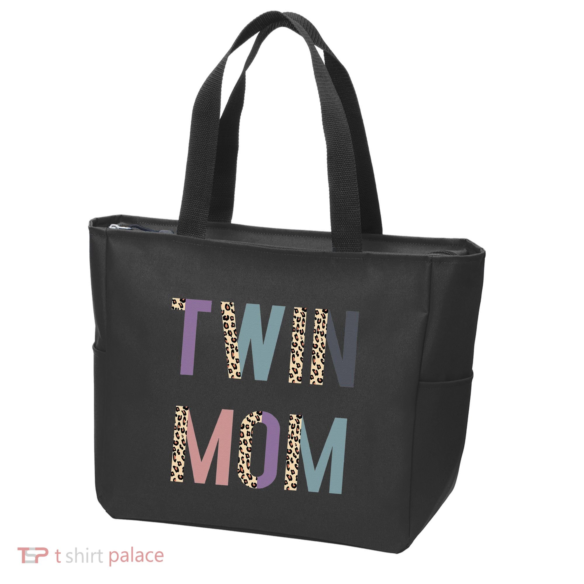 Twin Mom Mother's Day Twin Mom Leopard Tote Bag