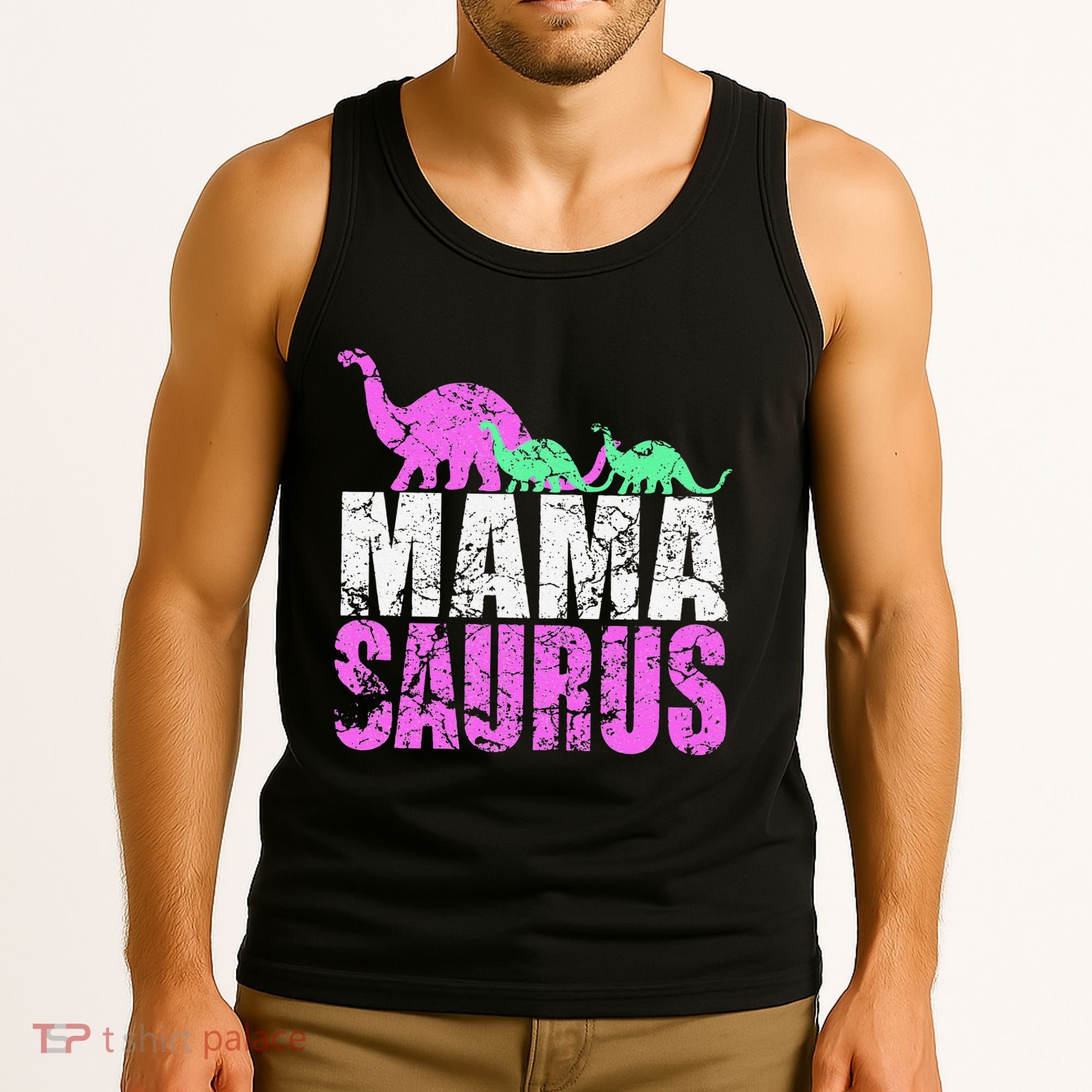 Twin Mom Mama Saurus Dinosaur Mother's Day Gift Tank Top
