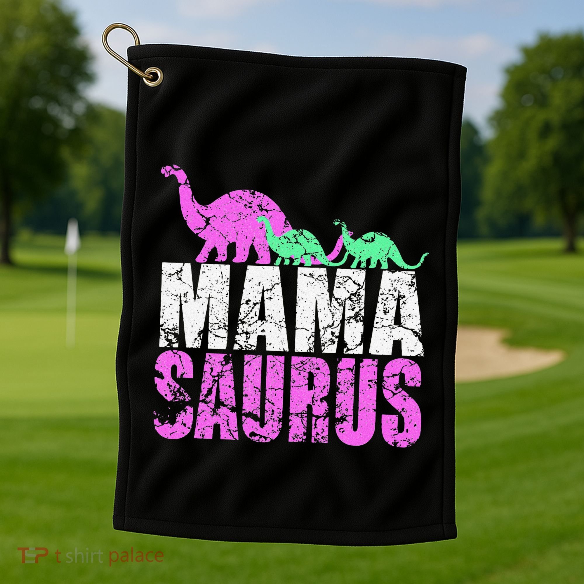 Twin Mom Mama Saurus Dinosaur Mother's Day Gift Golf Towel