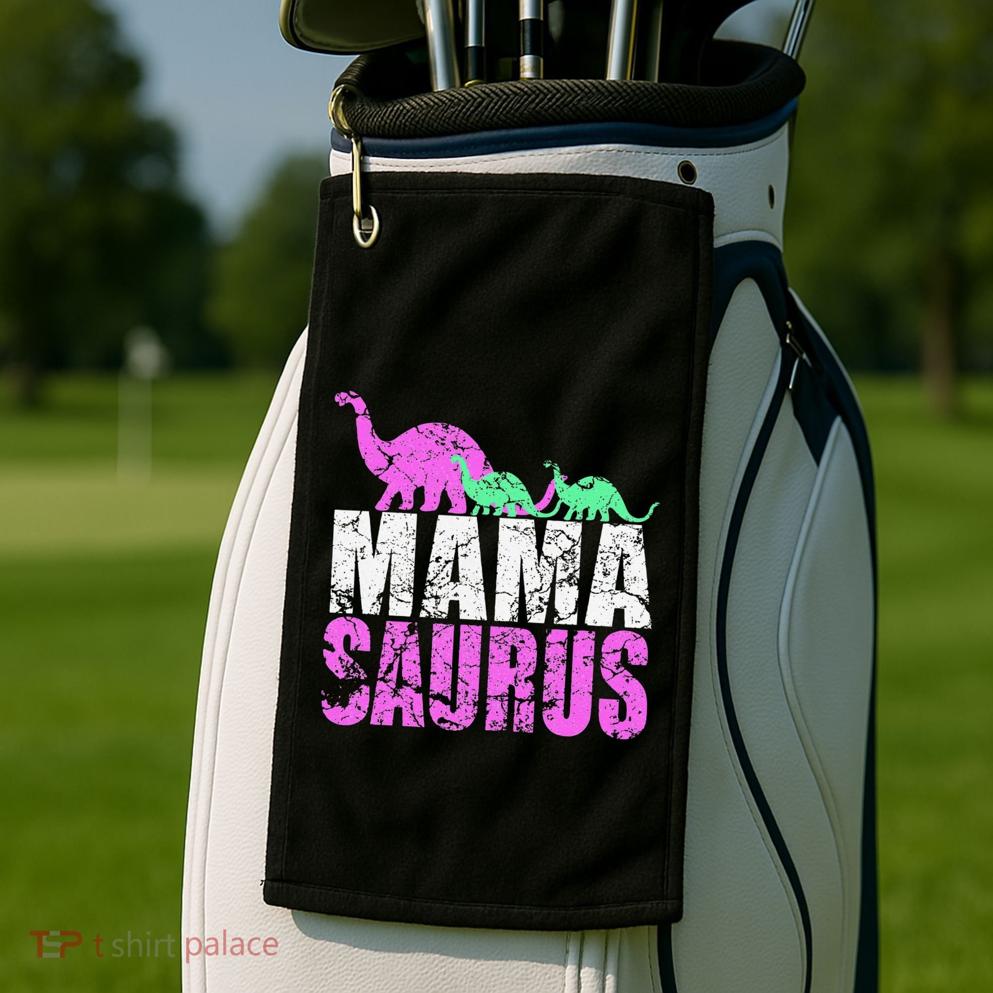 Twin Mom Mama Saurus Dinosaur Mother's Day Gift Golf Towel