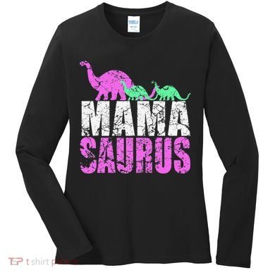 Twin Mom Mama Saurus Dinosaur Mother's Day Gift Women's Long Sleeve Shirt
