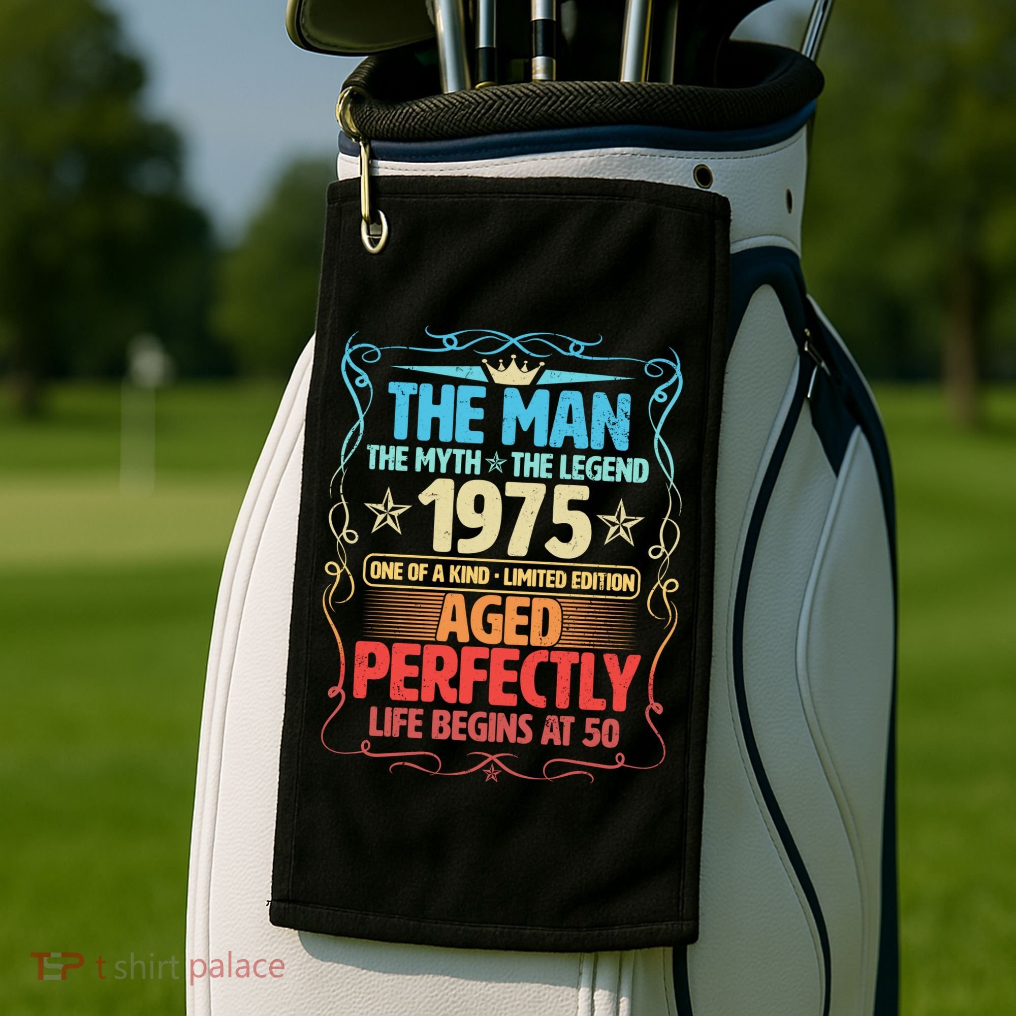 The Man Myth Legend 1975 Aged Perfectly 50th Birthday Golf Towel