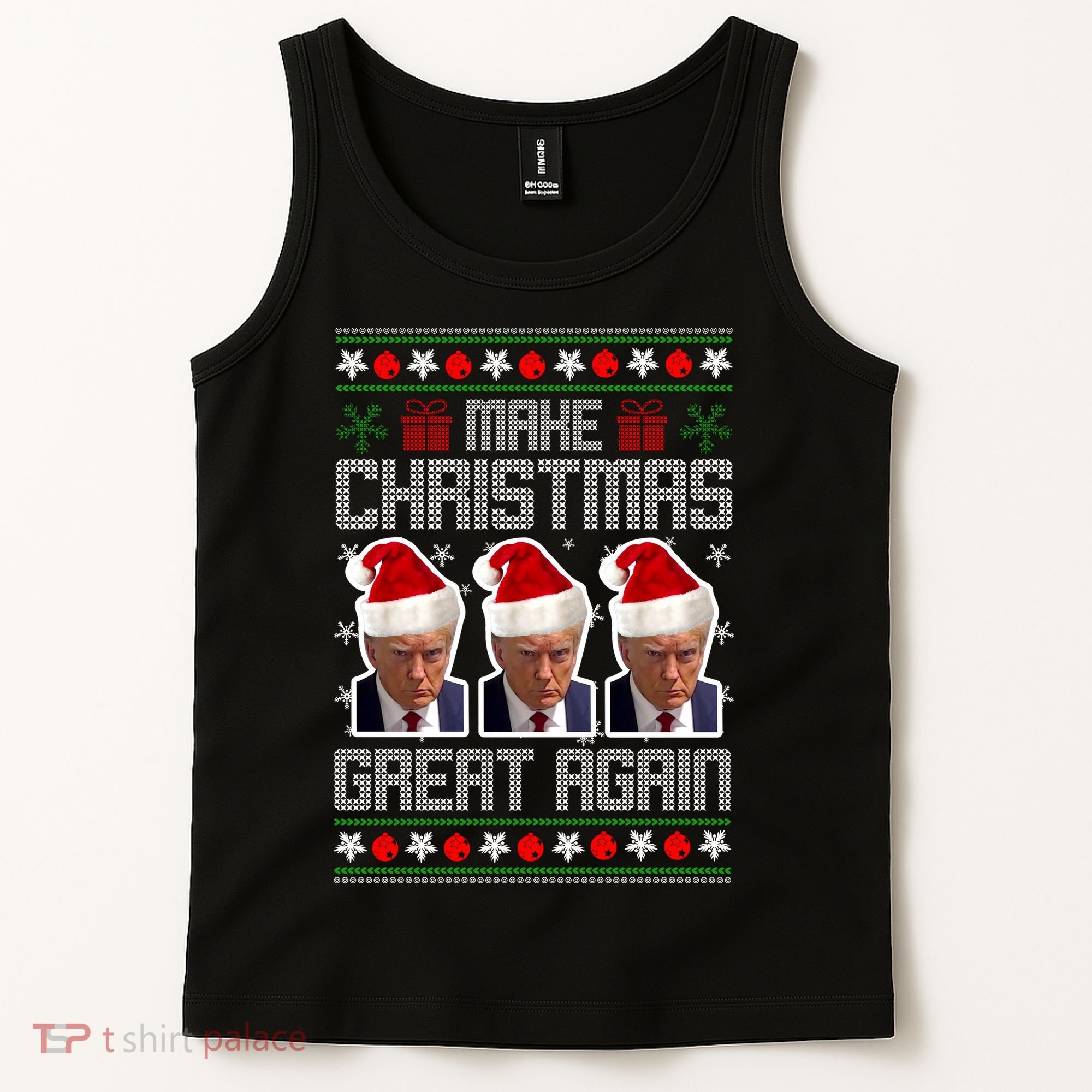 Trump Mugshot Make Christmas Great Again Funny Ugly Tank Top