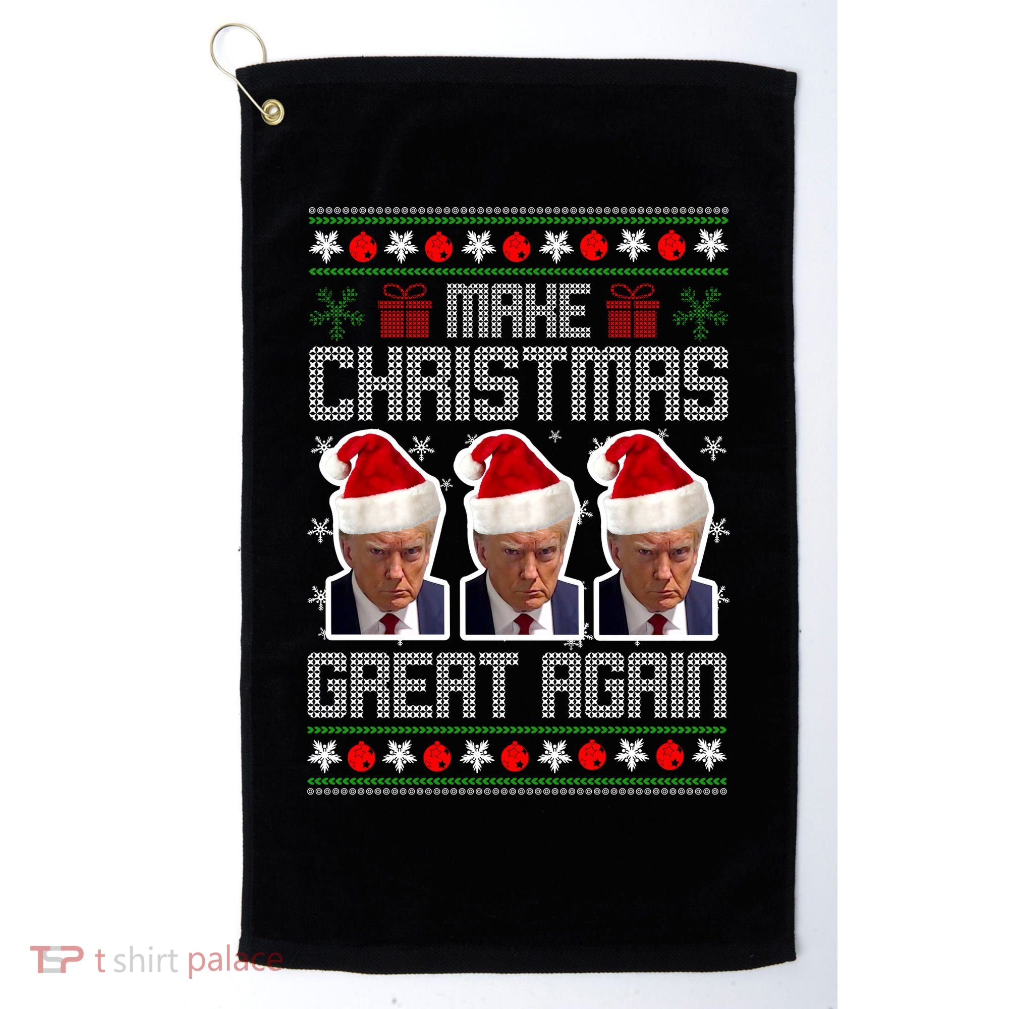 Trump Mugshot Make Christmas Great Again Funny Ugly Golf Towel