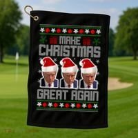 Trump Mugshot Make Christmas Great Again Funny Ugly Golf Towel thumb 1