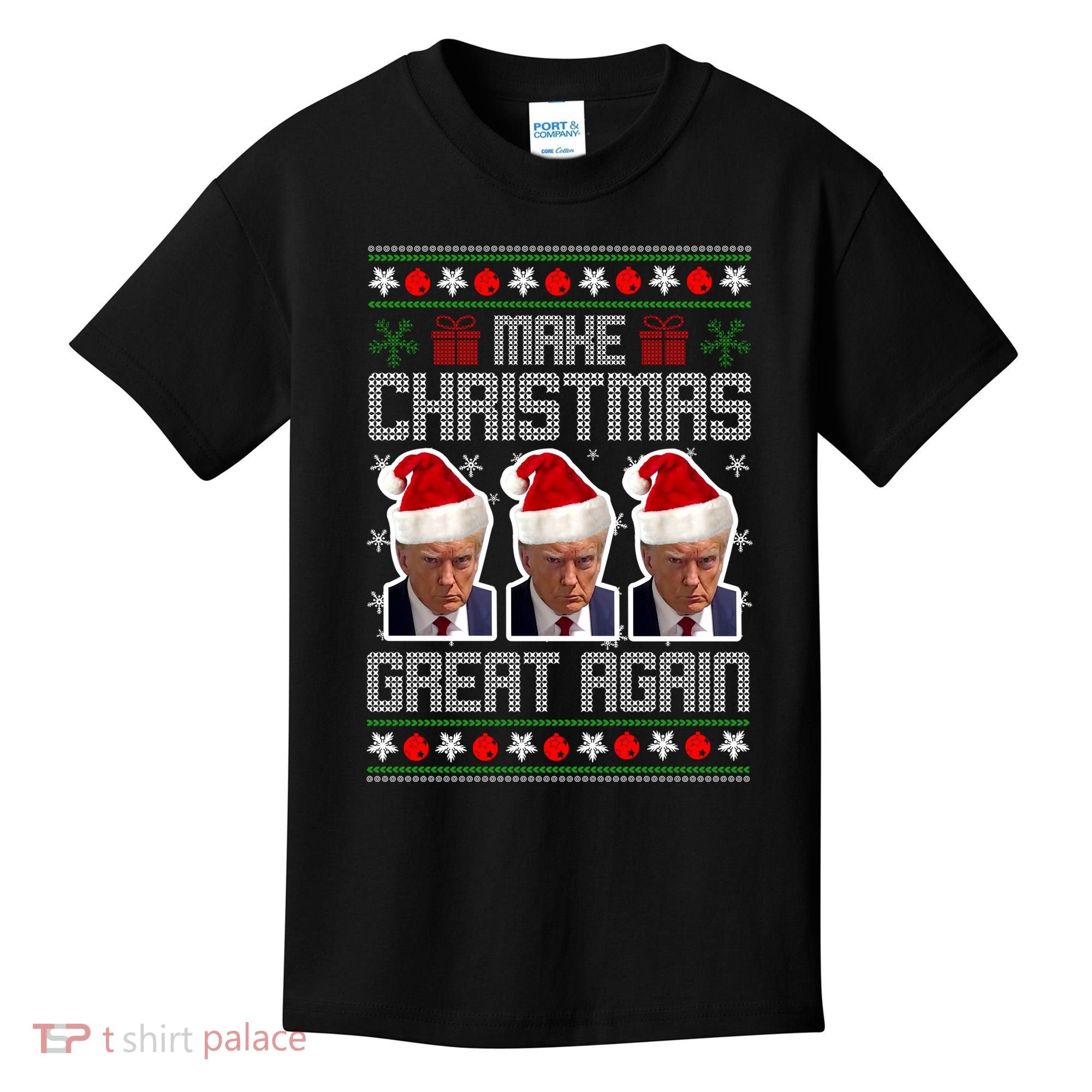 Trump Mugshot Make Christmas Great Again Funny Ugly Kids T-Shirt
