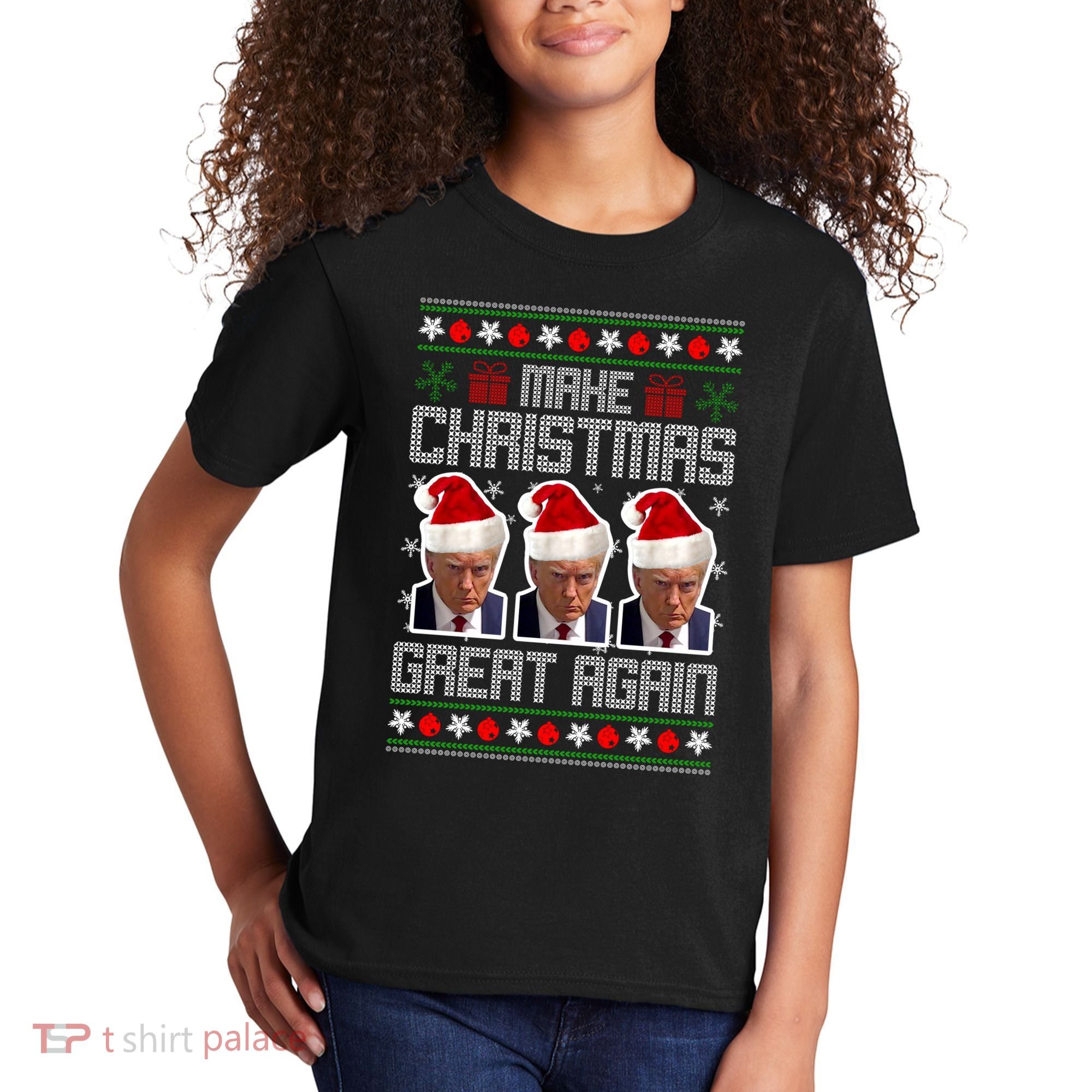 Trump Mugshot Make Christmas Great Again Funny Ugly Kids T-Shirt