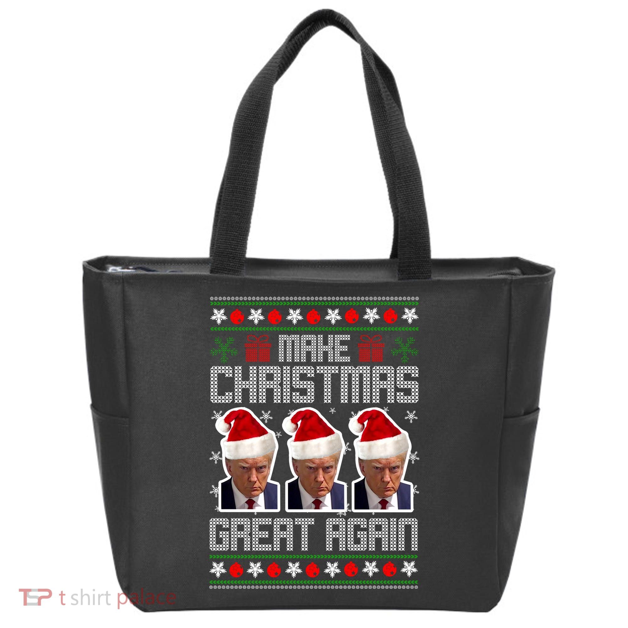 Trump Mugshot Make Christmas Great Again Funny Ugly Tote Bag