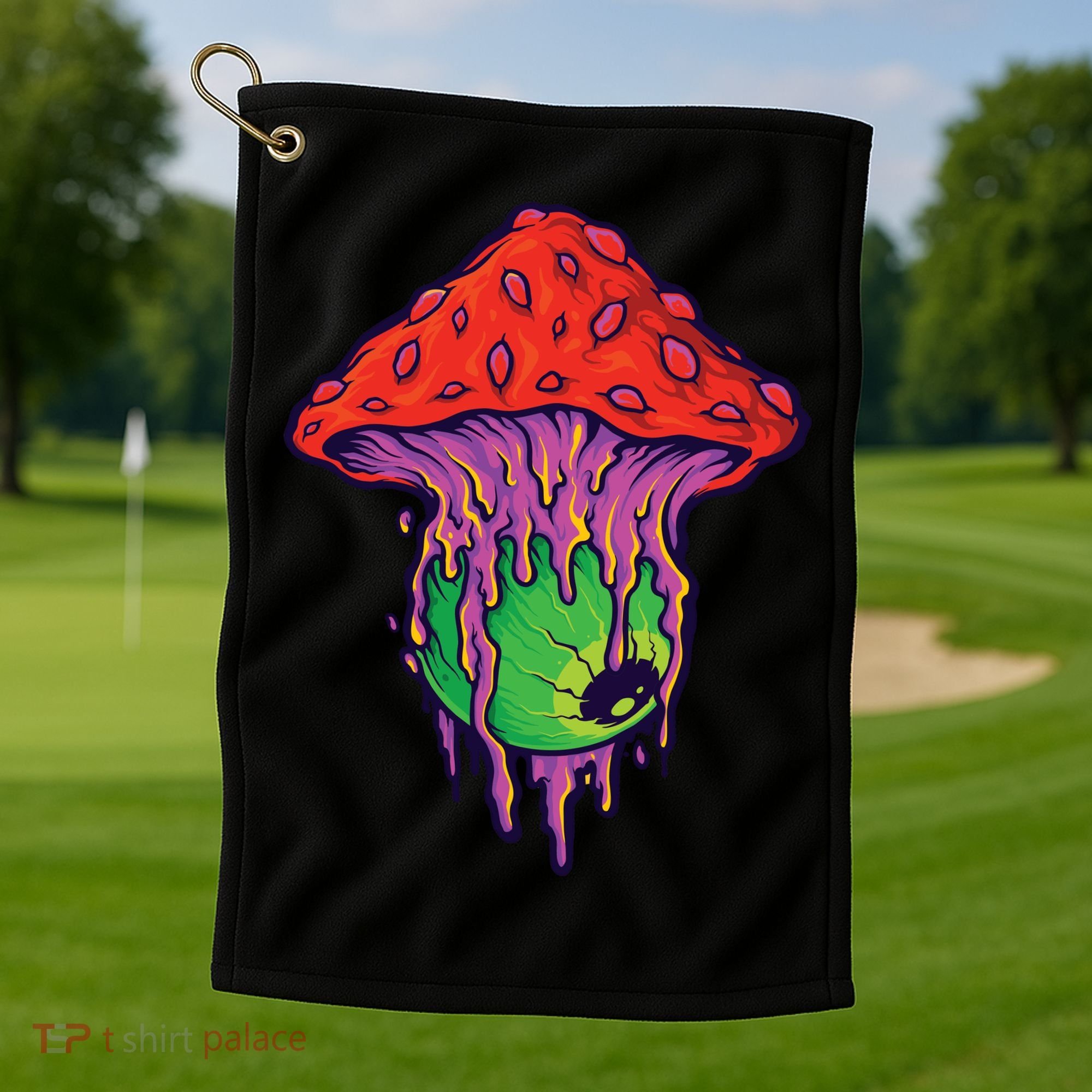 Trippy Melting Mushroom Golf Towel