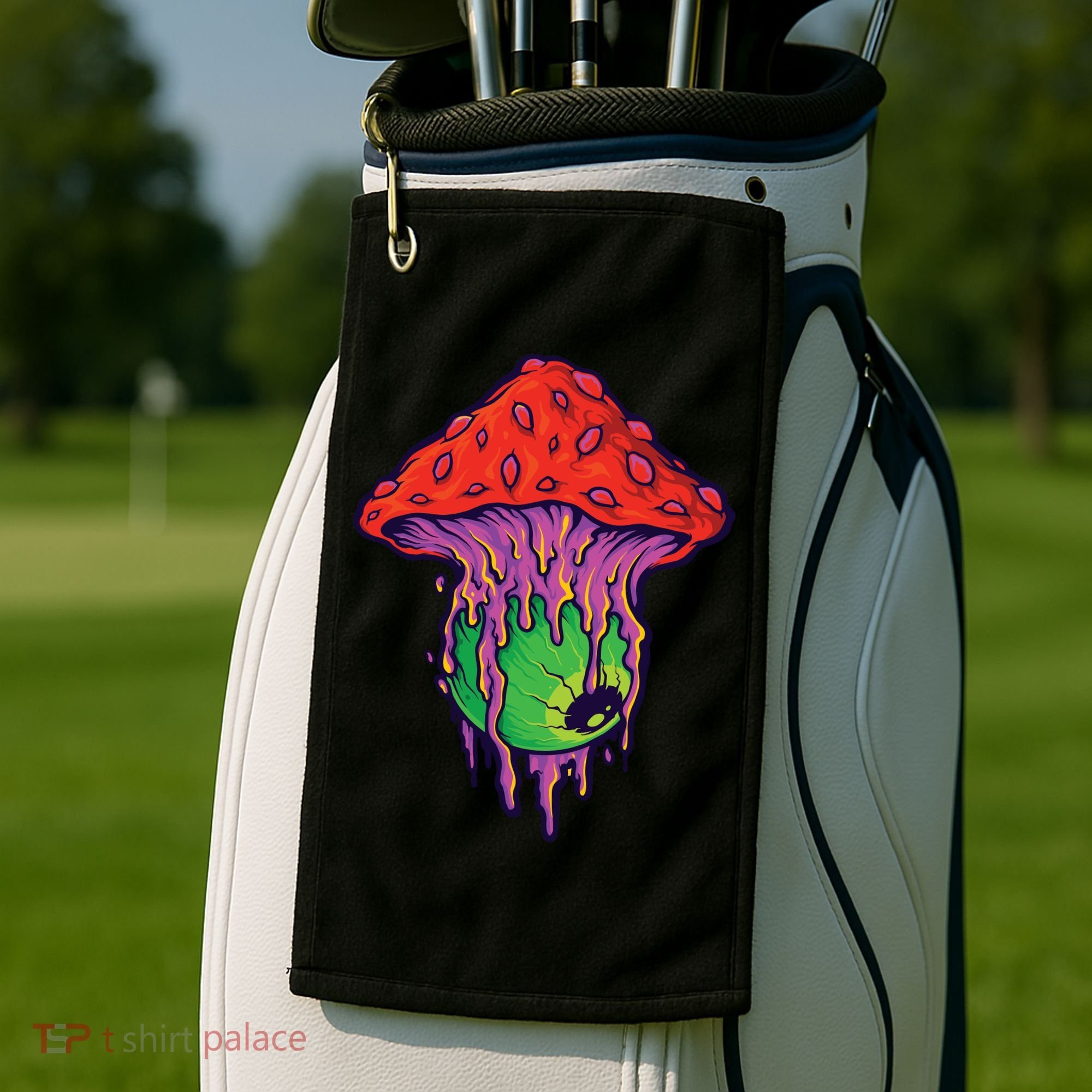 Trippy Melting Mushroom Golf Towel