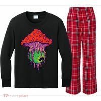 Trippy Melting Mushroom Kids Long Sleeve Plaid Pajama Set thumb 0