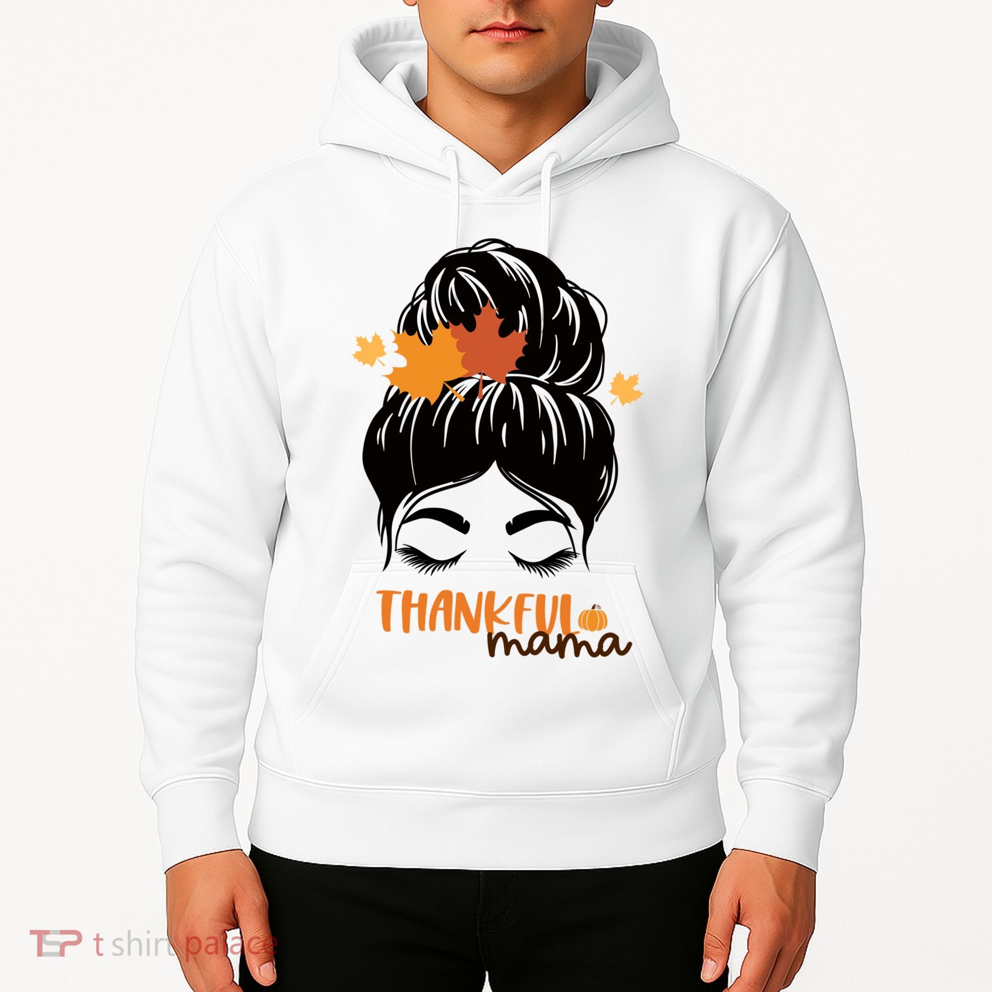 Thankful Mama Messy Bun Autumn Hoodie