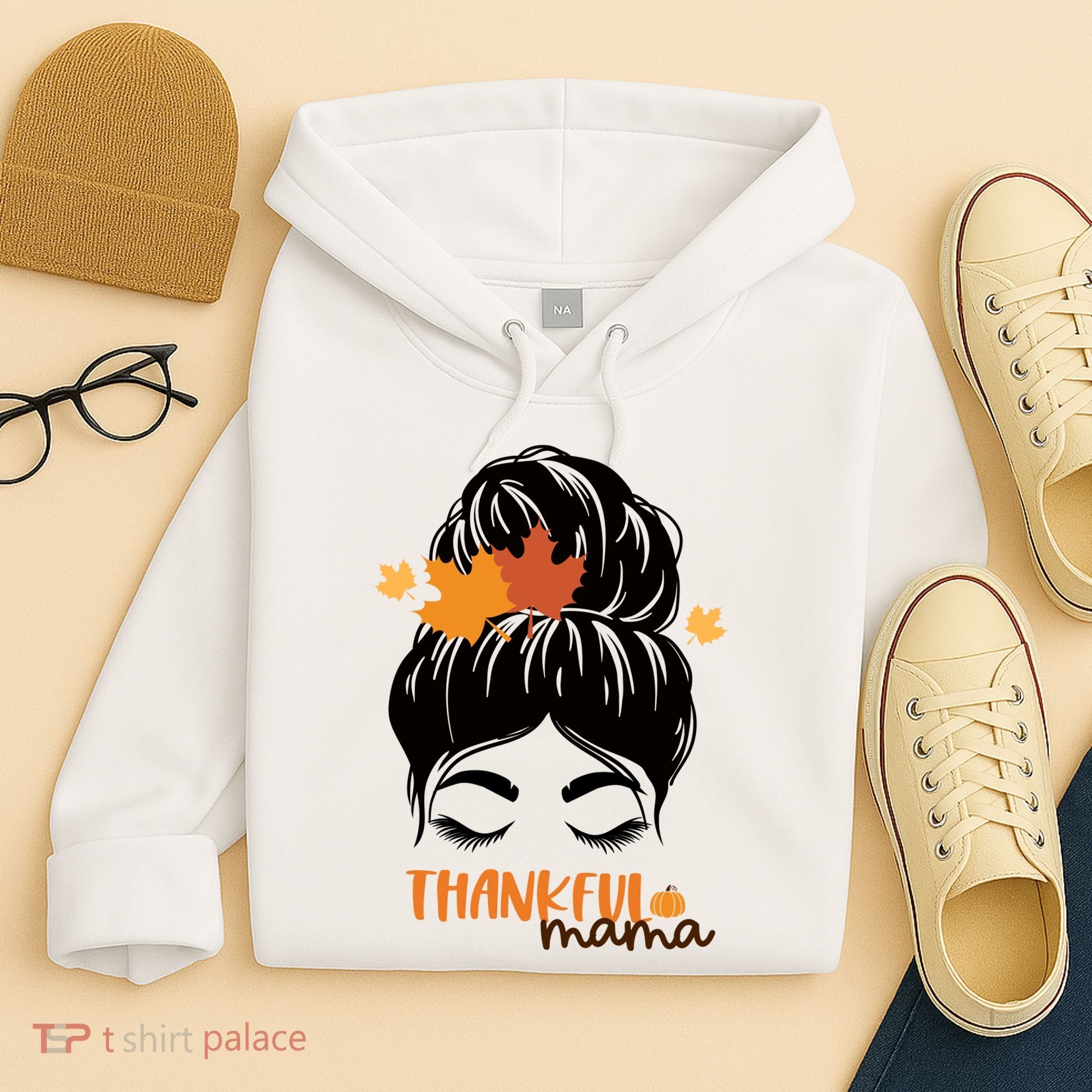 Thankful Mama Messy Bun Autumn Hoodie